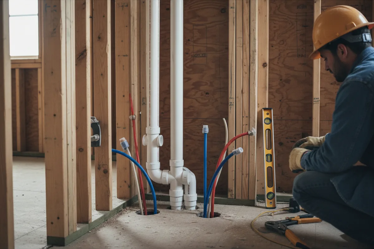 Drain and supply rough-in during Sump Pump Repair in Lake Charles